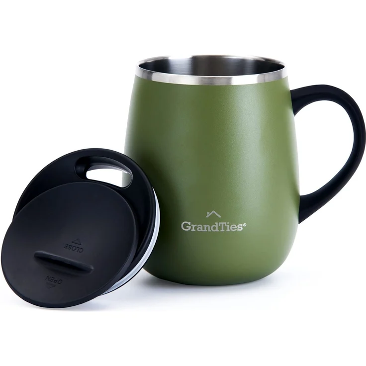 Grandties Thermo Kaffeebecher mit Griff - Schiebedeckel für Spritzschutz 460 ml - Olivgrün, 16 ounce, Grün