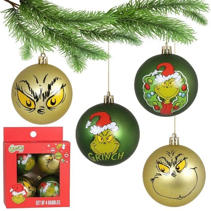 Sarcia. eu Weihnachtsbaumkugel Grinch Weihnachtskugeln, unzerbrechlich, Kunststoff, 8 cm, 4-tlg – Bild 4