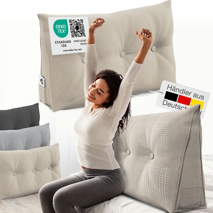 ELONEO Rückenkissen Bett- und Rückenstützkissen >Sand< 100cm – Bild 1