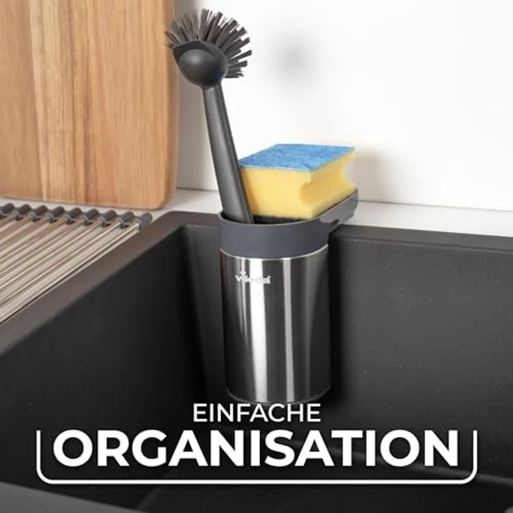 Vileda Küchenorganizer-Set Schwammhalter Spülbecken Edelstahl, (Set, Set), mit Saugnapf, Robust – Bild 3