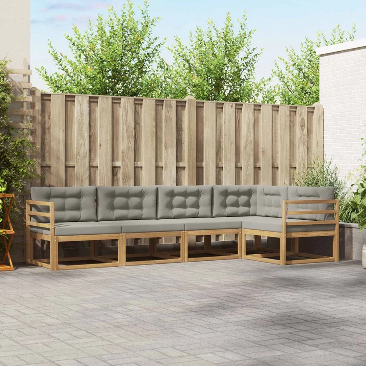 vidaXL Outdoor-Sofagarnitur 5 stk. 5-Sitzer Weiß und Hellgrau 3386430 – Bild 1