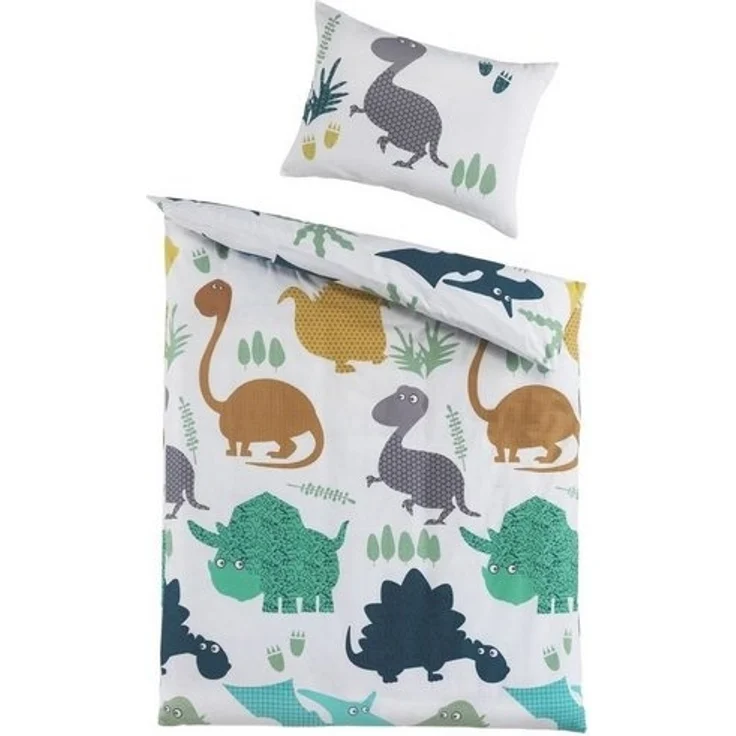 Soma Renforcé Bettwäsche 100x135 cm Bettbezug 100x135 cm Kopfkissenbezug 40x60 cm Dino Welt blau – Bild 2