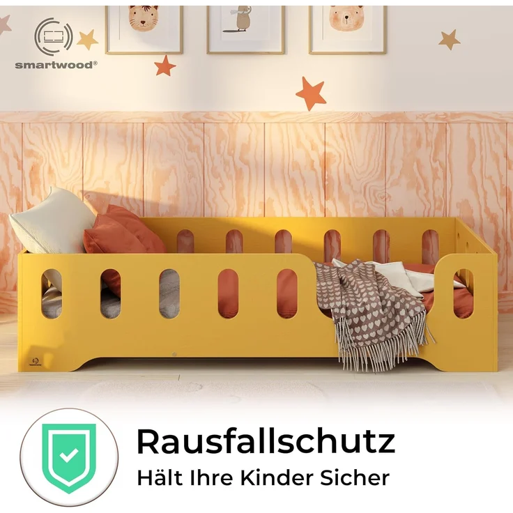 smartwood Kinderbett Bodenbett 120x190 mit Rausfallschutz & Lattenrost - Senfgelb - Kinder Montessori Bett TILA 2P mit glatten Kanten - Betten für schnelle Montage - Bis 300 kg belastbar – Bild 5