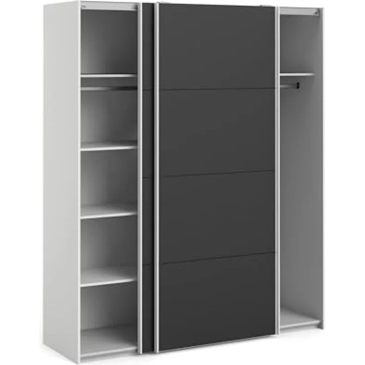 Dmora - Kleiderschrank 2 Türen Emeraude, Schlafzimmermöbel, Schrank, Garderobe, 182x61 h220 cm, Weiß und Schwarz – Bild 7