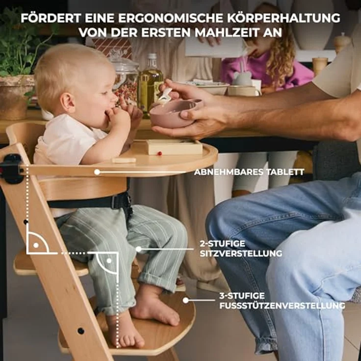 Kinderkraft Kombihochstuhl Set: Kinderstuhl ENOCK + Babywippe CALMEE GREY (Set, 2 St), mitwachsend – Bild 6