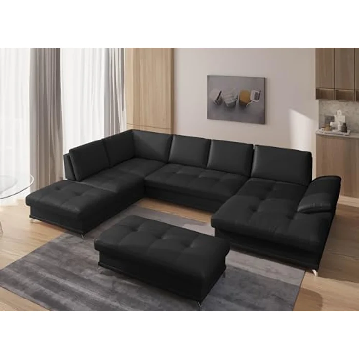 Cavadore Wohnlandschaft Castiel mit Federkern / Sofalandschaft mit großem Longchair, Sitztiefenverstellung und satinierten Metallfüßen / 363 x 89 x 223 / Echtleder, Schwarz – Bild 3