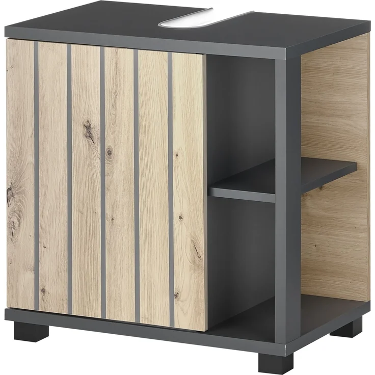 NIZZA Badezimmer Waschbeckenunterschrank in Graphit, Artisan Eiche Optik - Bad Unterschrank Badezimmerschrank mit viel Stauraum - 60 x 60 x 37 cm (B/H/T) – Bild 4