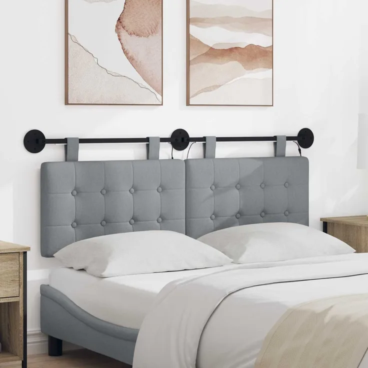 vidaXL Hängendes Kopfteil Mit LED Licht Hellgrau Stoff 5 x 130 x 55 cm (Art-Nr 3424408)
