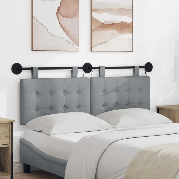 vidaXL Hängendes Kopfteil Mit LED Licht Hellgrau Stoff 5 x 130 x 55 cm (Art-Nr 3424408) – Bild 1