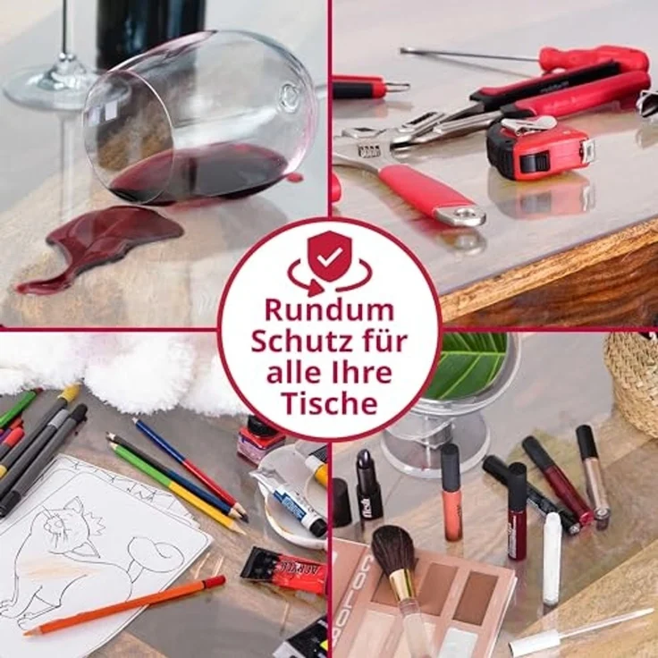DecoHomeTextil Heimtextilmanufaktur Tischdecke Transparent Schutzfolie Folie leicht mattiert Abgeschrägte V-Kante, robust, reißfest, schalldämmend – Bild 5