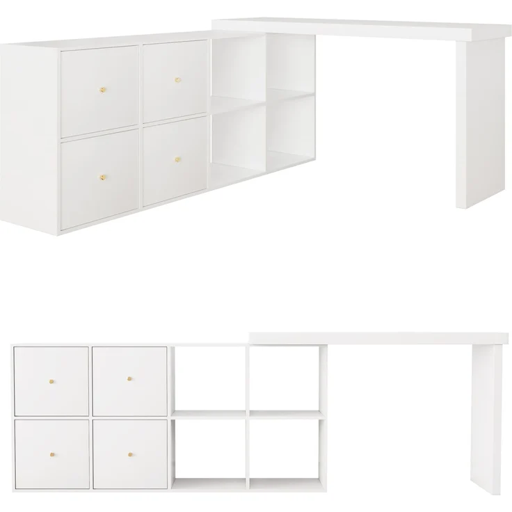 Ecktisch mit 360° schwenkbarer Tischplatte und 8 Fächern aus MDF, 120x48x78 cm, Weiß – Bild 5