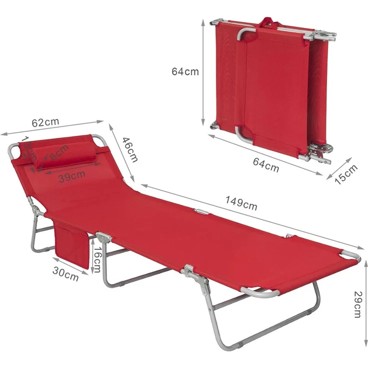 SoBuy OGS35-R Sonnenliege, Textilgewebe, Lackiert, Rot, 149 x 29 x 62 cm – Bild 3