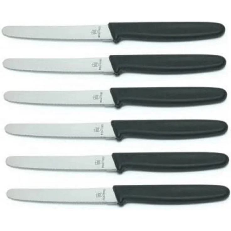 6 Stück Tafelmessser 10299 Menümesser Tischmesser Buttermesser Brötchenmesser / Klinge Eldelstahl rostfrei Wellenschliff / Griffe Kunststoff schwarz – Bild 2