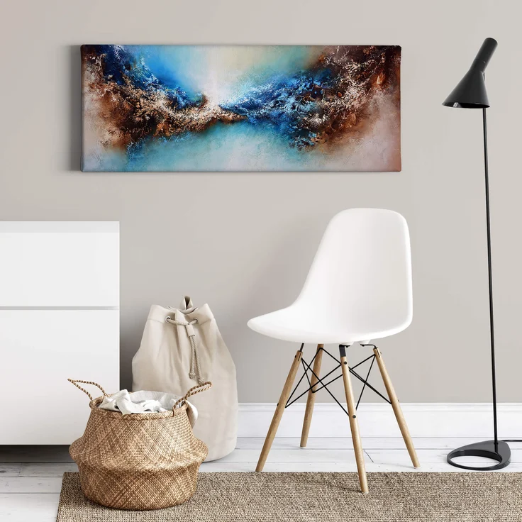 Abstrakte Kunst Leinwandbild Blau Braun 100x40 DD123245 Wandbild Leinwand – Bild 2