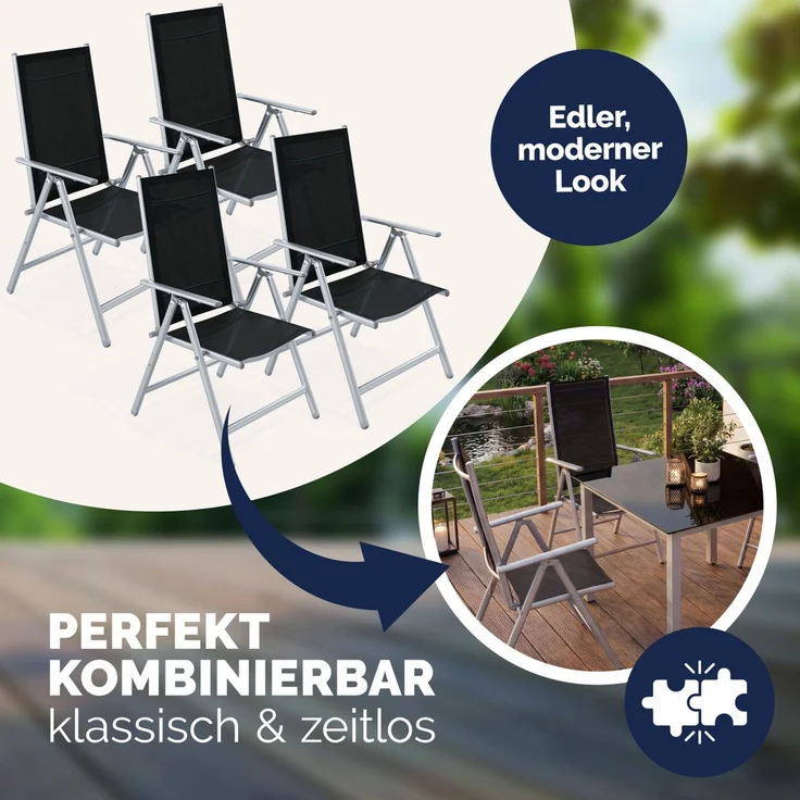 CASARIA® Aluminium Gartenstuhl Bern Klappbar Silber 4er Set – Bild 6