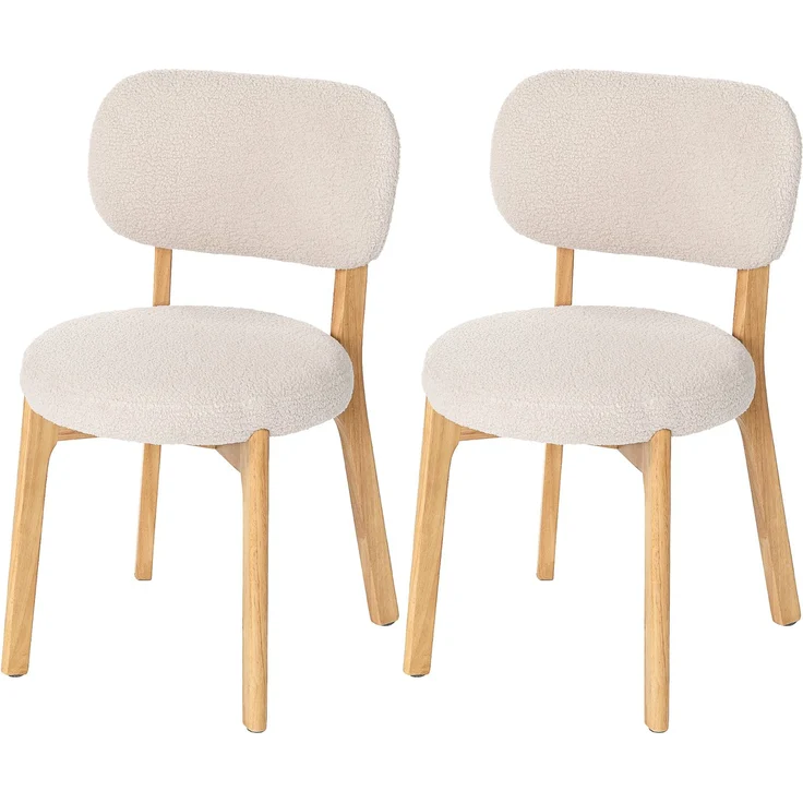 MELAYR, Esszimmerstühle 2er-Set, Küchenstuhl mit breitem Sitz, geschwungener Rückenlehne, 52 x 46.5 x 80 cm, Cremeweiß – Bild 2