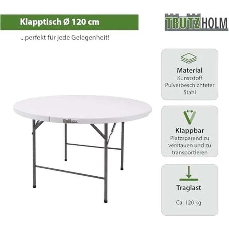 Klapptisch rund Ø 120 cm Höhe 74 cm Kunststoff / Stahl pulverbeschichtet Campingtisch Partytisch – Bild 4