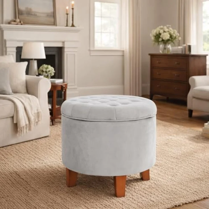 HomePop Samt Stauraum Ottomane mit Deckel|Fußbank Aufbewahrungsbox| Ottomane mit Stauraum für Wohnzimmer und Schlafzimmer | Dekorative Heimmöbel, Grau – Bild 3