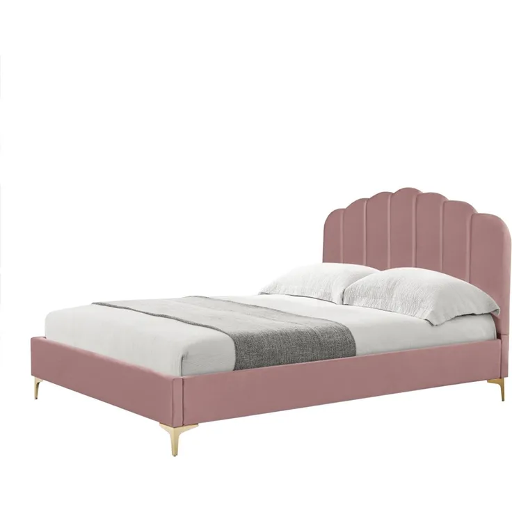 HTI-Living Yoris, Doppelbett 140 x 200 cm mit Art Deco Kopfteil und goldenen Füßen, Pink