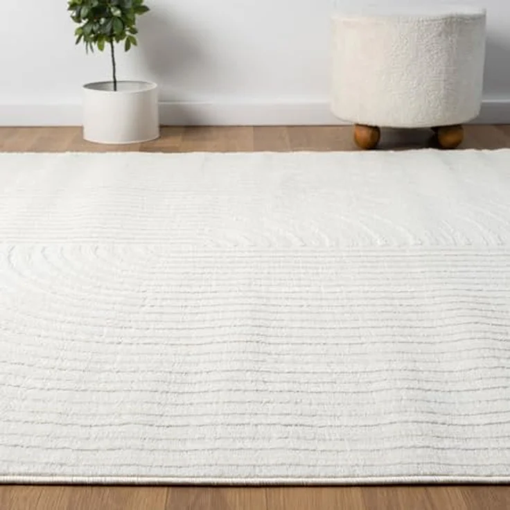 Vimoda Teppich Teppich Wohnzimmer Boho Design dünn kurzflur teppich, Rechteckig, Höhe: 6 mm, Hoch Tief Effekt 3D Teppich, in Creme, Grau &Taupe Läufer Schlafzimmer – Bild 7