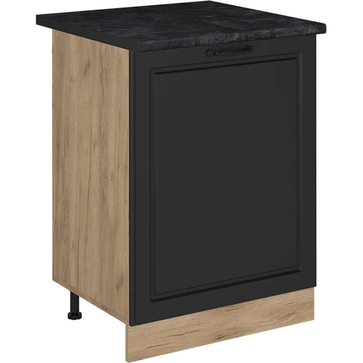 Küchenunterschrank R-Line Anthrazit Landhaus/Goldkraft Eiche 60 cm mit 1 Tür Arbeitsplatte Anthrazit Vicco – Bild 1