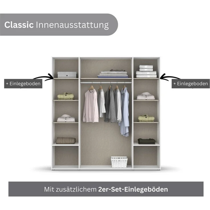 Rauch Möbel 'Voyager' Kleiderschrank, Holz, Grau Metallic | Weiß, Zubehör Classic, Breite 187 cm | mit Schubladen – Bild 4