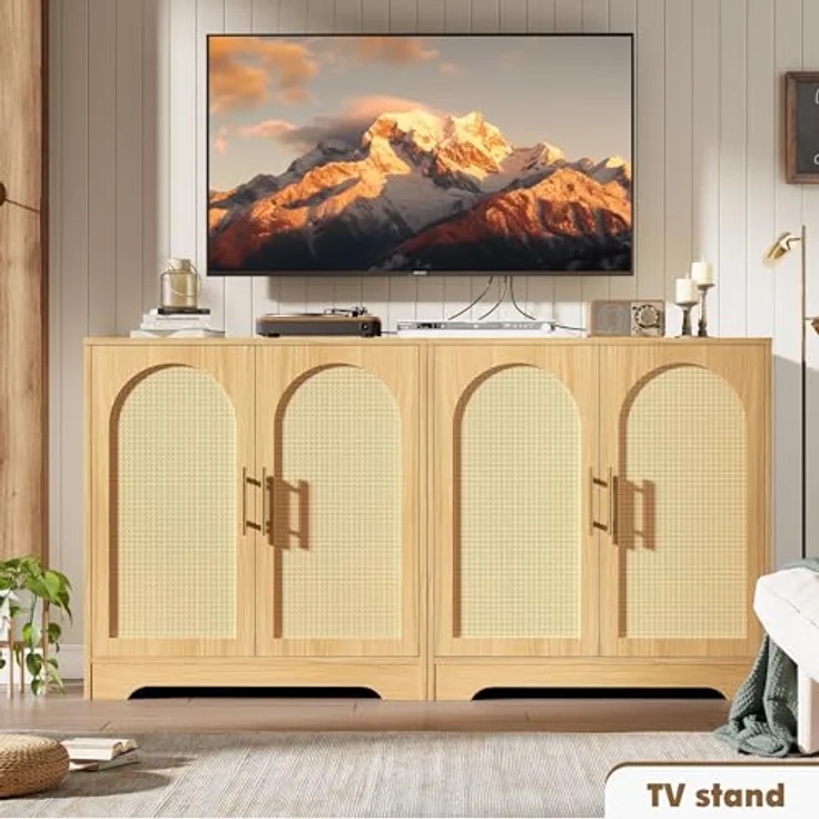 GarveeHome 2-Stöckiges Sideboard Mit Rattantüren, Buffetschrank Mit Metallgriffen, Für Esszimmer Und Wohnzimmer, 76,2 x 39,6 x 80 cm – Bild 5