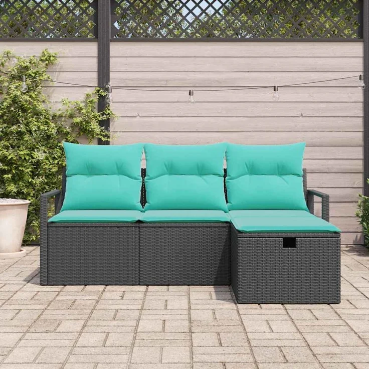 vidaXL Sofa Set 4 stk. 4-Sitzanzahl Schwarz und Türkis Poly-Rattan 3359155 – Bild 3