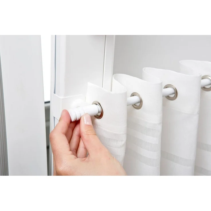 dekondo Klemmstange Gardinenstange "Basic" Klick-fix, weiß, ausziehbar, Fensterhaken klemmbar. Einklicken der Gardinenstange, inkl. Fensterhaken für einen Klemmbereich von 15-20 mm – Bild 2