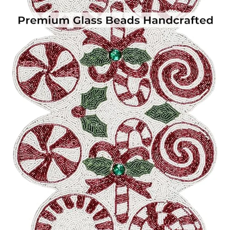 Alpha Living Home Weihnachtstischläufer 33x91,4 cm Candy Perlen Tischläufer Tischmatten für Küchentisch Home Decor Matte für Ernte, Hochzeit, Party Dekoration Rot/Grün/Weiß – Bild 4