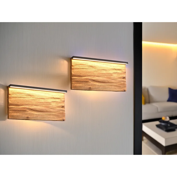 2er Set LED Wandleuchten aus Naturholz flach & dimmbar, Breite 30cm – Bild 1