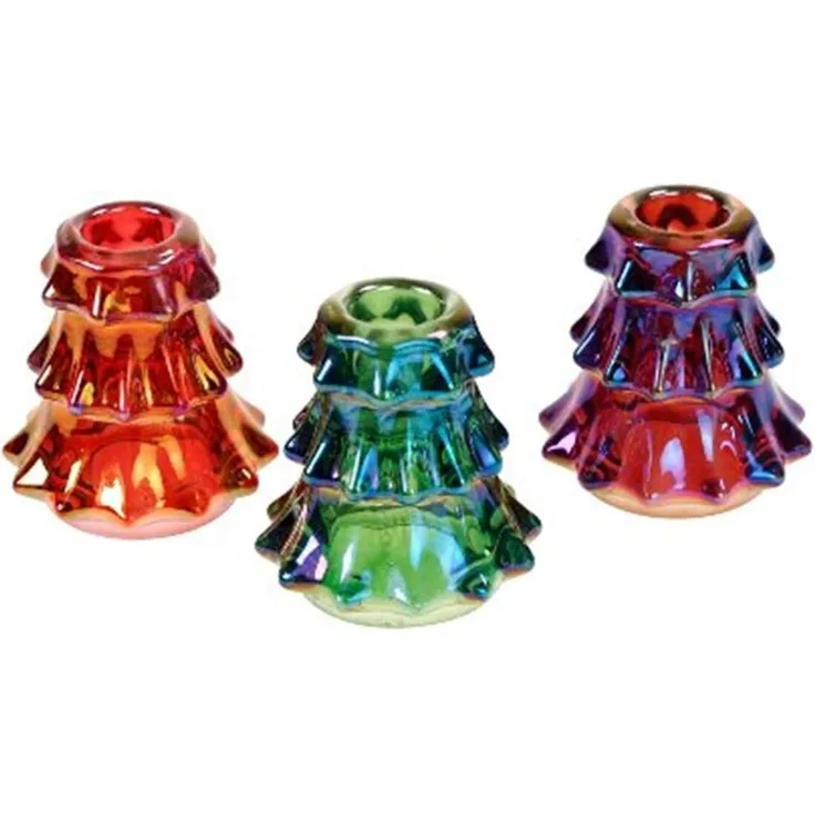 Kerzenleuchter Tanne 3er Set Glas irisierend Weihnachtsdeko Indoor festlich Deko