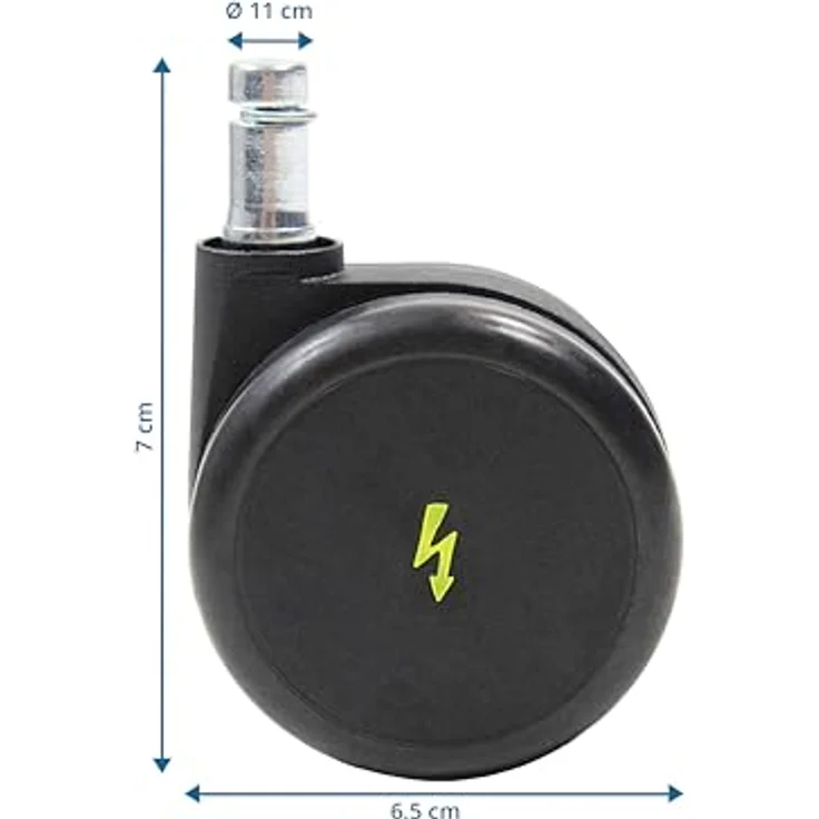 hjh OFFICE 619046 5x Elektrisch leitfähige Rollen 11x65 mm Bürostuhl Rollen für harte Böden | Vermeidung von statischer Aufladung – Bild 4