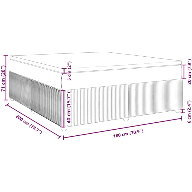 vidaXL Boxspringbett mit Matratze Hellgrau 180x200 cm Samt 3285656 – Bild 12