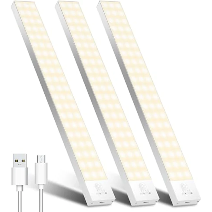 Unterbauleuchte Küche LED Schrankbeleuchtung 32cm 3Stück Warmweiß mit Bewegungsmelder Innen Akku,Schranklicht Schrankleuchten Lichtleiste USB mit Sensor für Kleiderschrank,Unterschrank,Kofferraum,RV – Bild 1
