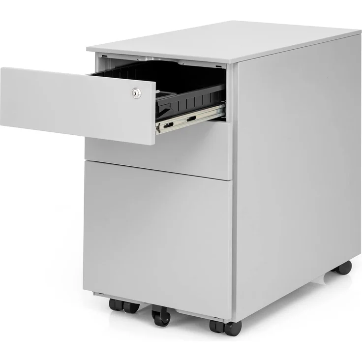 Ergotopia Rollcontainer I Grau I Mobil mit Rollen I Abschließbar mit 3 Schubladen I Fertig montiert I Ideal fürs Büro oder Homeoffice – Bild 4