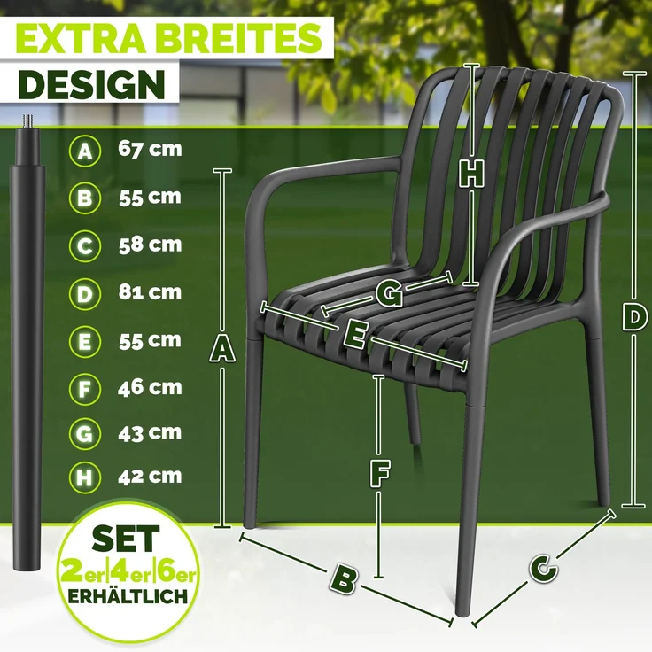 tillvex® Gartenstühle 2er Set Stapelbar Wetterfest mit Armlehne | Outdoor Stühle bis 120kg belastbar | Gartenstühle Outdoor | Terrassenstuhl Gartenmöbel Balkon Garten Terrasse – Bild 7