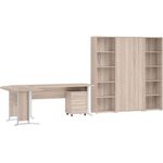 Büro Office Line Büromöbel Komplett Set in Eiche Sonoma kombiniert mit Weiß oder Eiche Sonoma – verschiedene Varianten wählbar - 5 teilig , Eckschreibtisch + Rollcontainer + 2x hohes Aktenregal + Aktenschrank hoch , braun