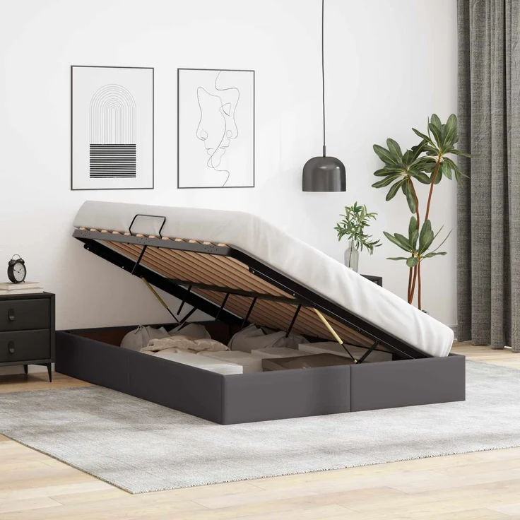 vidaXL Ottoman Bettgestell mit Speicher Grau 140 x 190 cm Kunstleder 3442772 – Bild 4