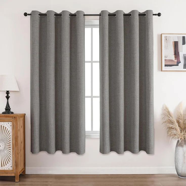 CUCRAF Vorhang 100% Blickdicht Leinen Gardinen mit Ösen Verdunklungsvorhänge Gardinen Hellgrau H175 x B140 cm 2er Set, Thermovorhang Kälteschutz Schallschutz Vorhang für Wohnzimmer Schlafzimmer