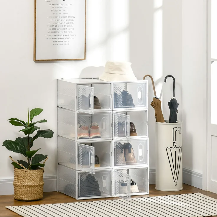 Platzsparender, modularer Schuhschrank auf Rollen, 8 Fächer à 28 x 36 x 21 cm aus PP-Kunststoff, weiß – Bild 4