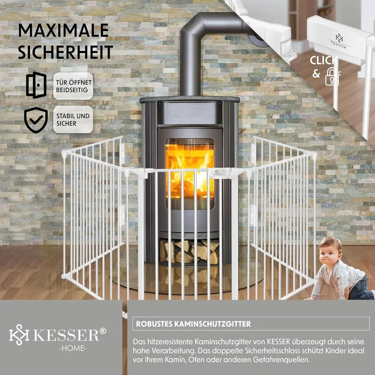 KESSER® Kaminschutzgitter, mit Tür, 540cm Länge, Weiß – Bild 7