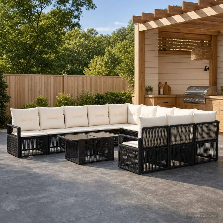 vidaXL Gartensofa-set 12 stk. Schwarz und Cremeweiß 100 x 55 x 73 cm 3437161 – Bild 1