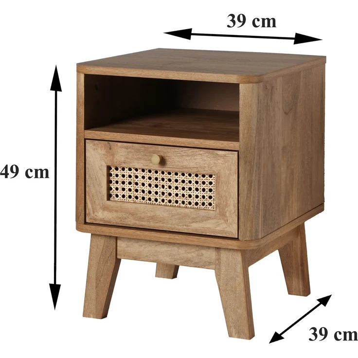 Casâme 'PALMO' Nachttisch 1 Schublade mit Rattanfront in holzdekor - Helles Holz – Bild 6