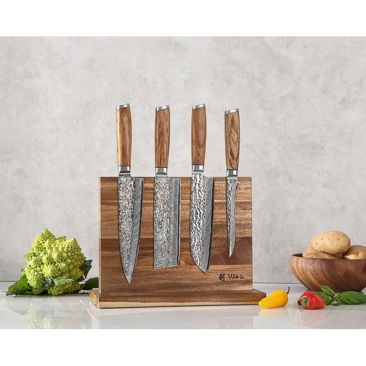 Wakoli Messer-Set Chef's Choice 4er Damast Küchenmesser Set & magnetischer Messerblock (5-tlg)