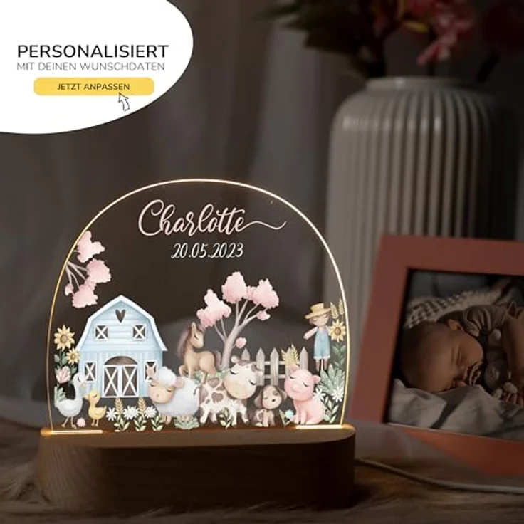 Kidsmood Nachtlampe mit Wunschnamen, Individuelle Nachttischlampe Kinder, Niedliches Nachtlicht für Babys, Personalisierte Geschenke für Babys, Geschenk zur Geburt – Bild 4