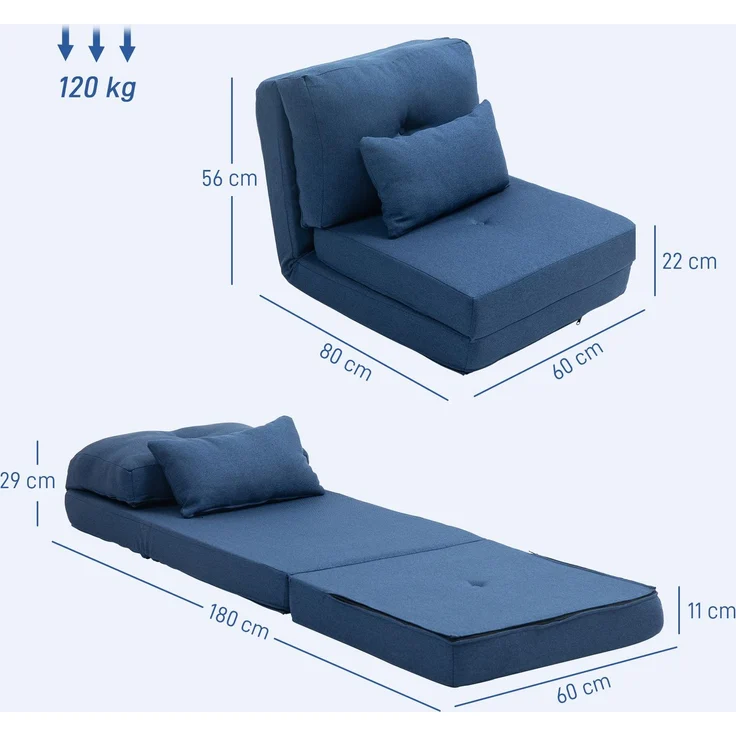 MELAYR, Schlafsofa/Sessel, 1-Sitzer mit 1 Kissen und verstellbarer Rückenlehne, Dunkelblau, 120 x 60 x 25 cm, Blau – Bild 5