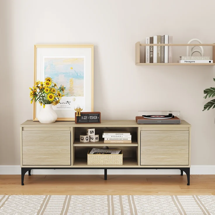 Fernsehschrank Kistiandi 140x40x50 cm Eicheoptik, hell [en. casa] – Bild 2