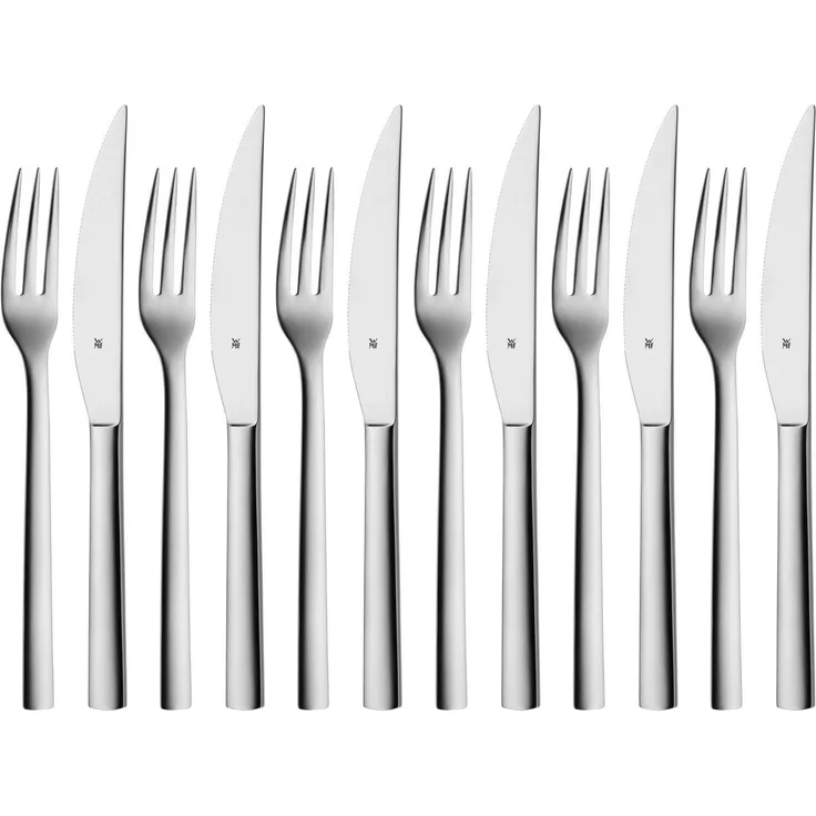WMF 'Nuova' Steakbesteck, Edelstahl 18/10 silber, spülmaschinengeeignet, 12-tlg.