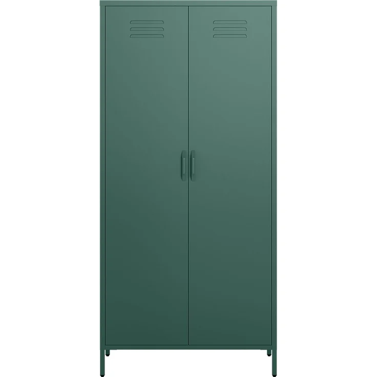 skølm 'Atria' Kleiderschrank, Metall, 170x45x80 cm, dunkelgrün, Garderobe mit 4 Fächern und 2 Kleiderstangen – Bild 9